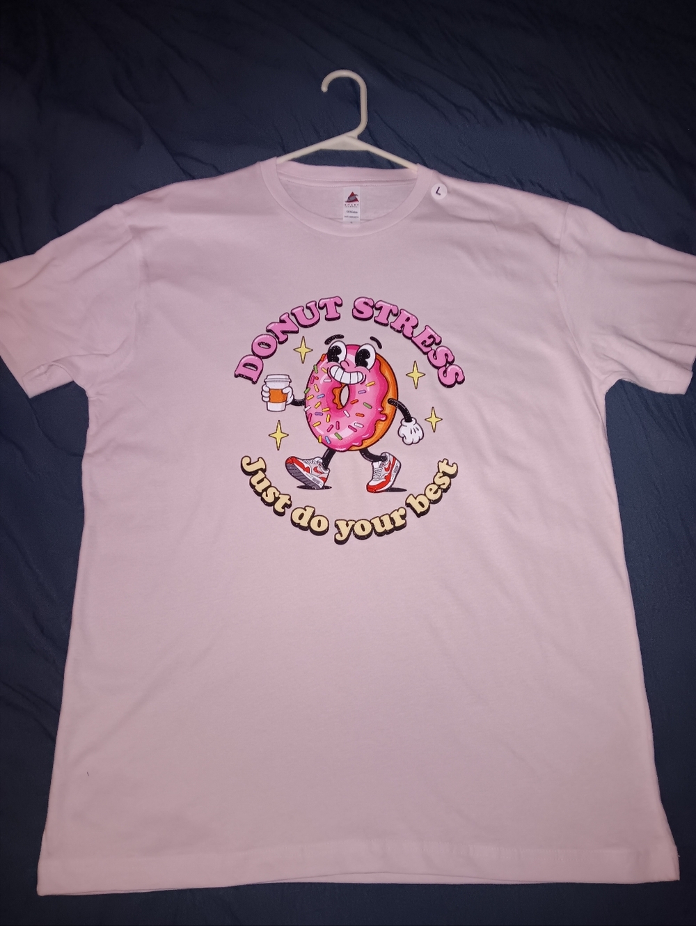 Womens Pink 'Donut Stress' Graphic T-Shirt - Just Do Your Best Size Large